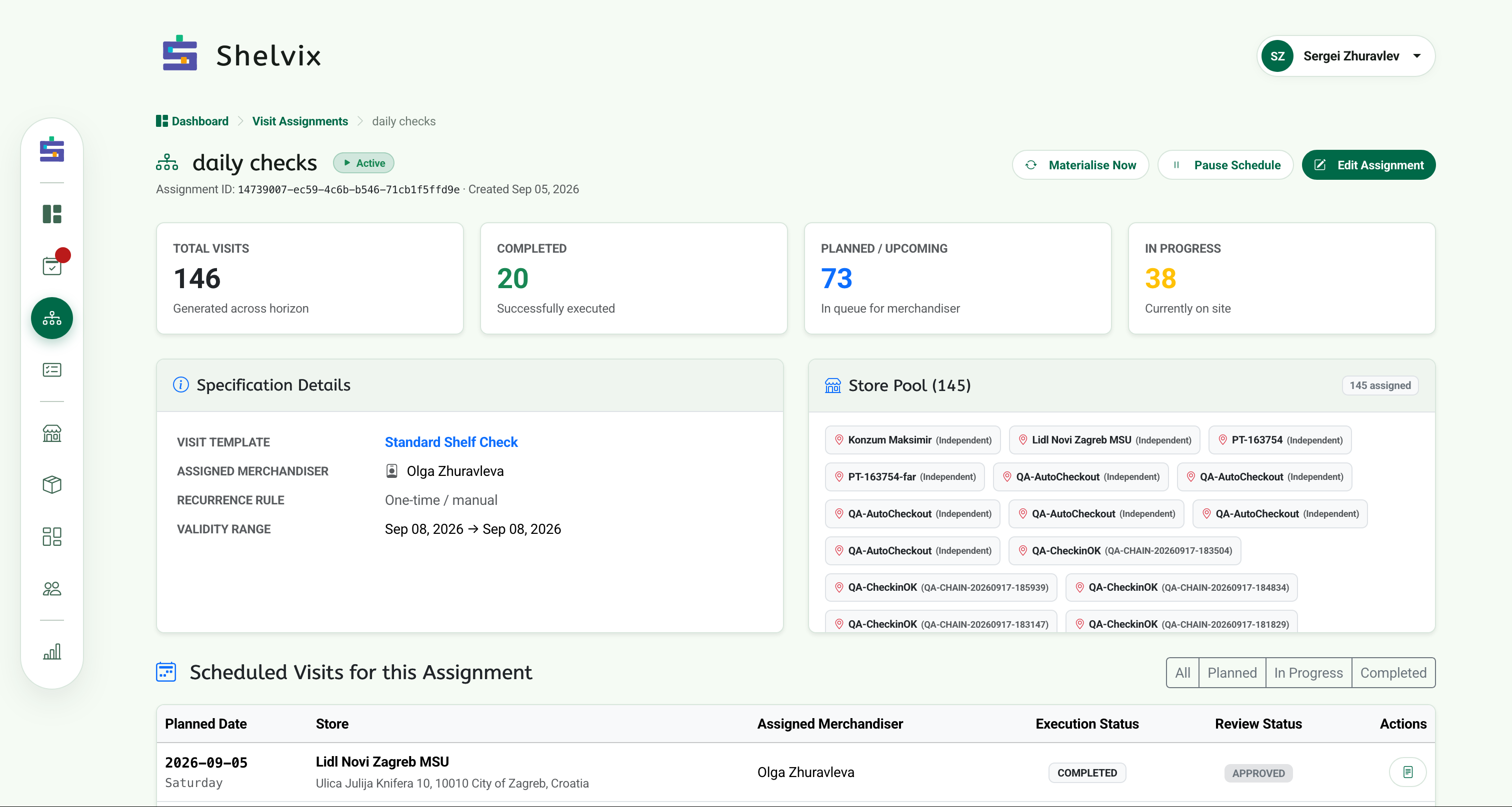 Shelvix daily checks interface for retail execution